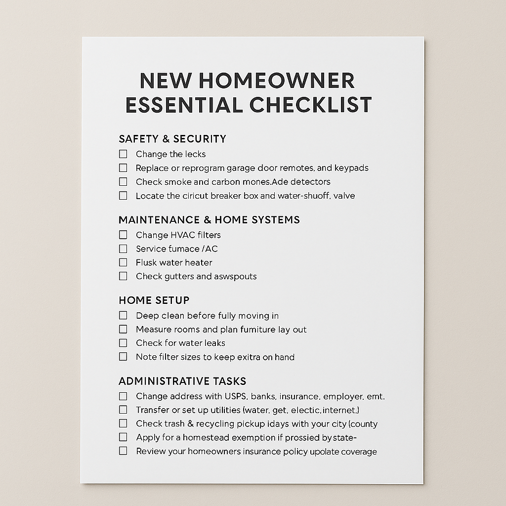 New Homeowner Essentials Check List