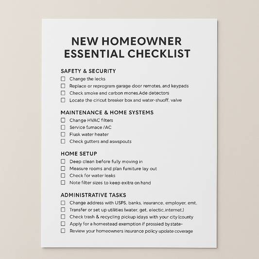 New Homeowner Essentials Check List